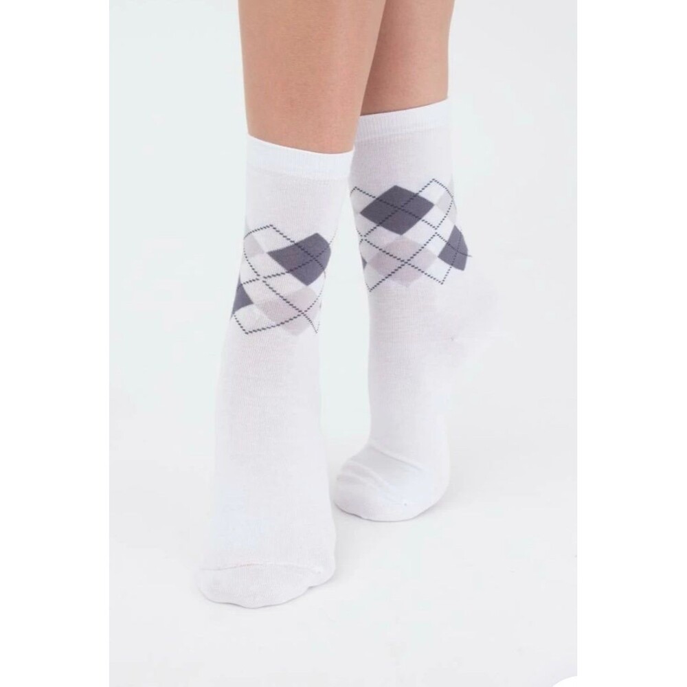 Women's socks, white with ornament, size US 6–9